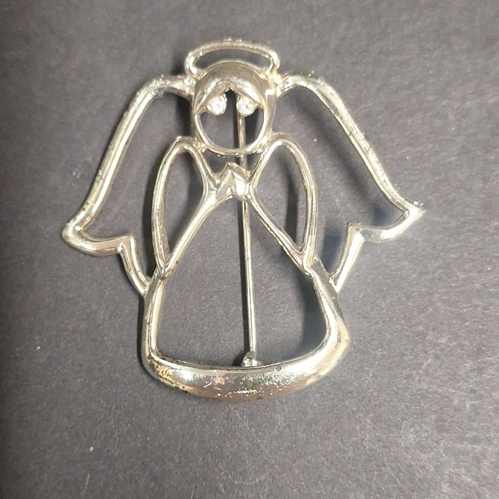 Vintage Aai Angle Broach Pin Man Made Diamonds Silver Tone 2”